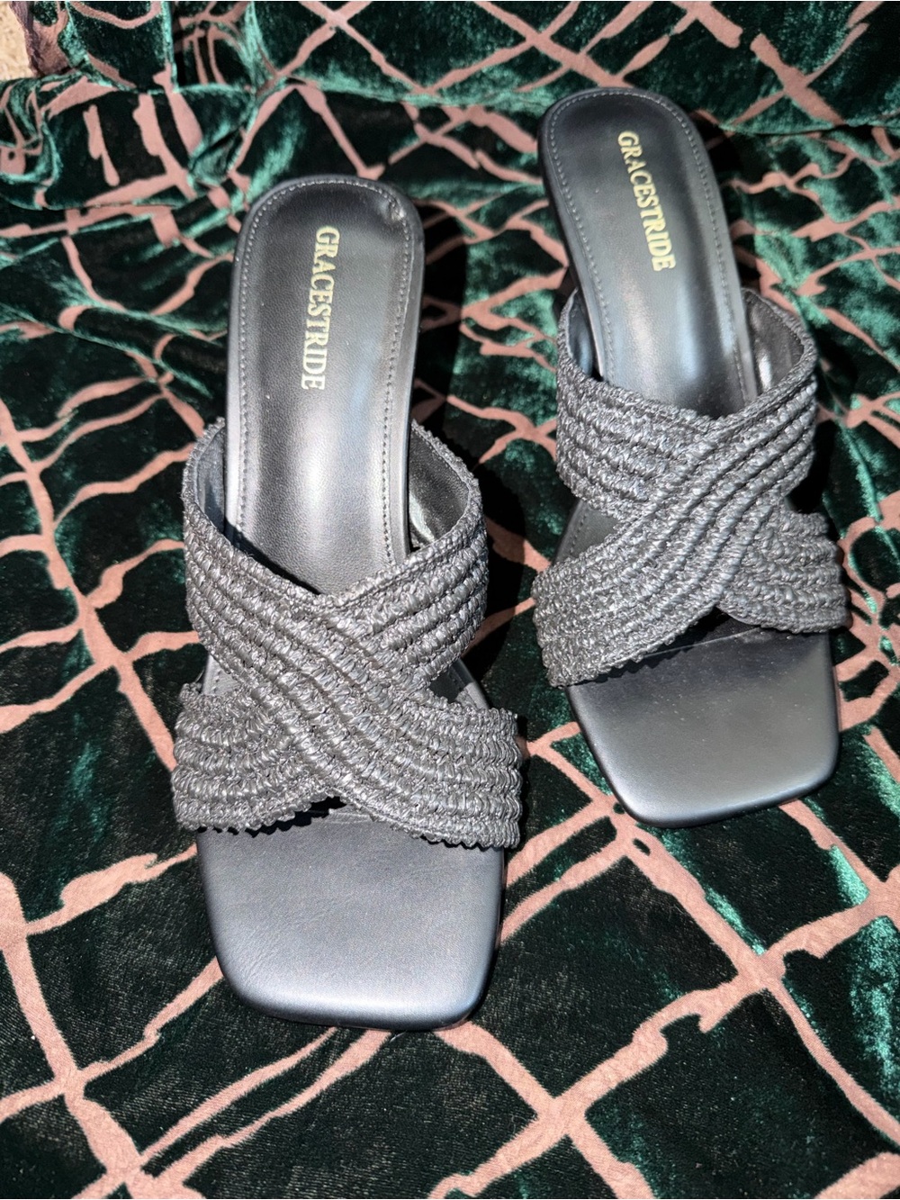 Black Braided Crossover Slide Mules